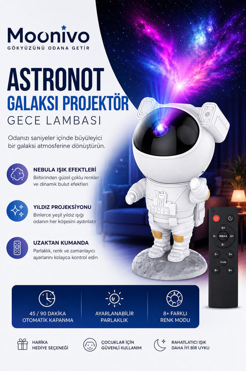 Moonivo Astronot Galaksi Projektör Gece Lambası